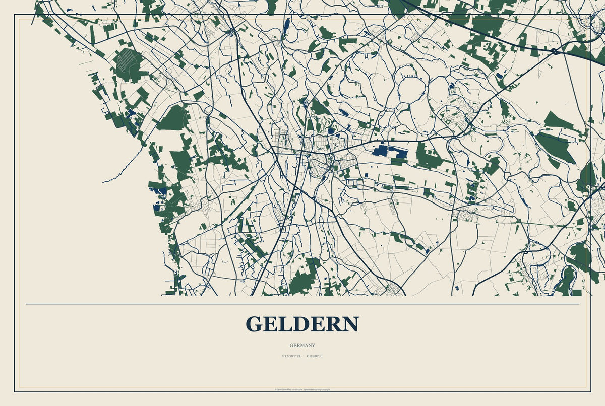 Geldern, Germany City Map Aluminum Sign in Coastal Cutout style