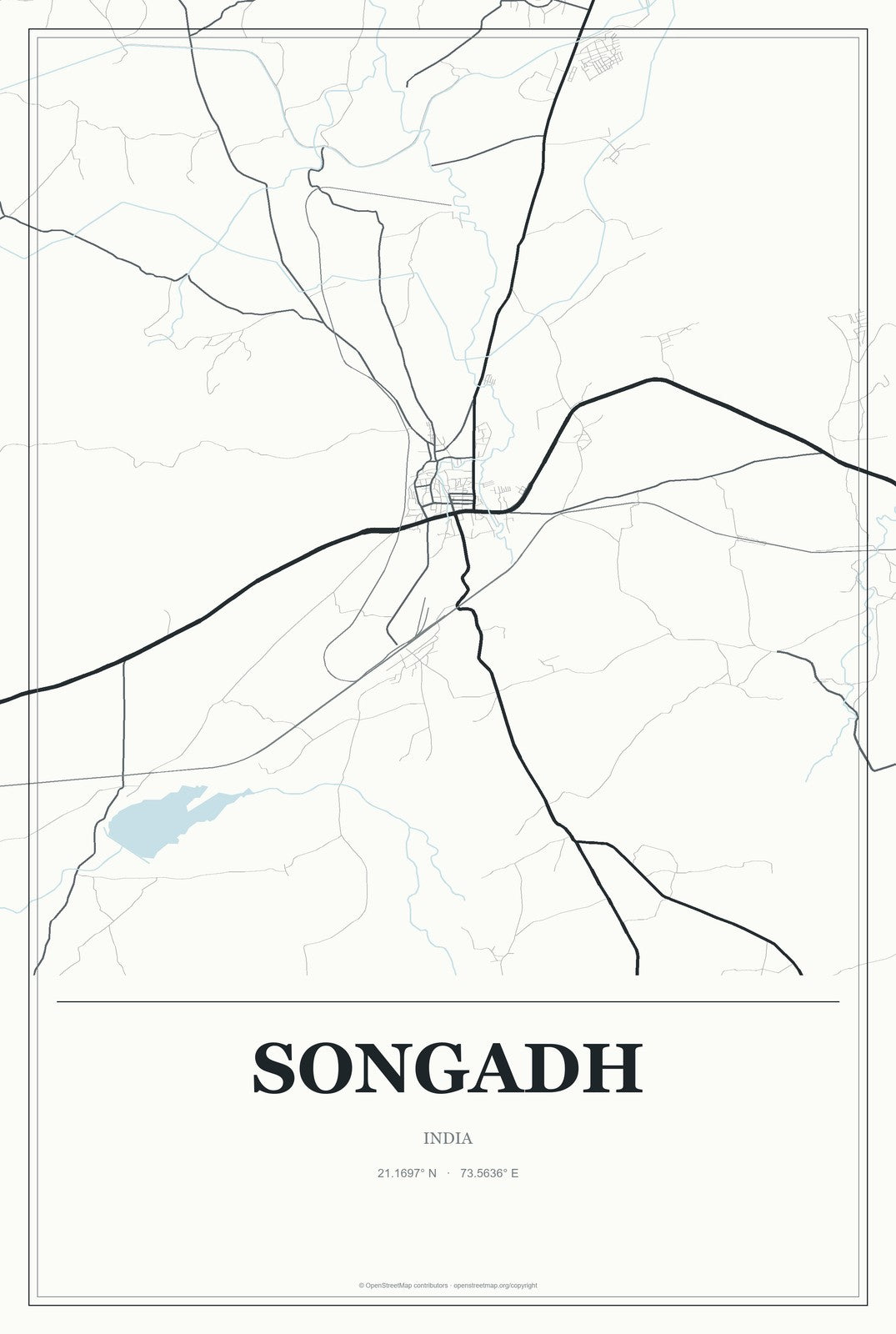 Songadh, India City Map Aluminum Sign in Gallery Air style