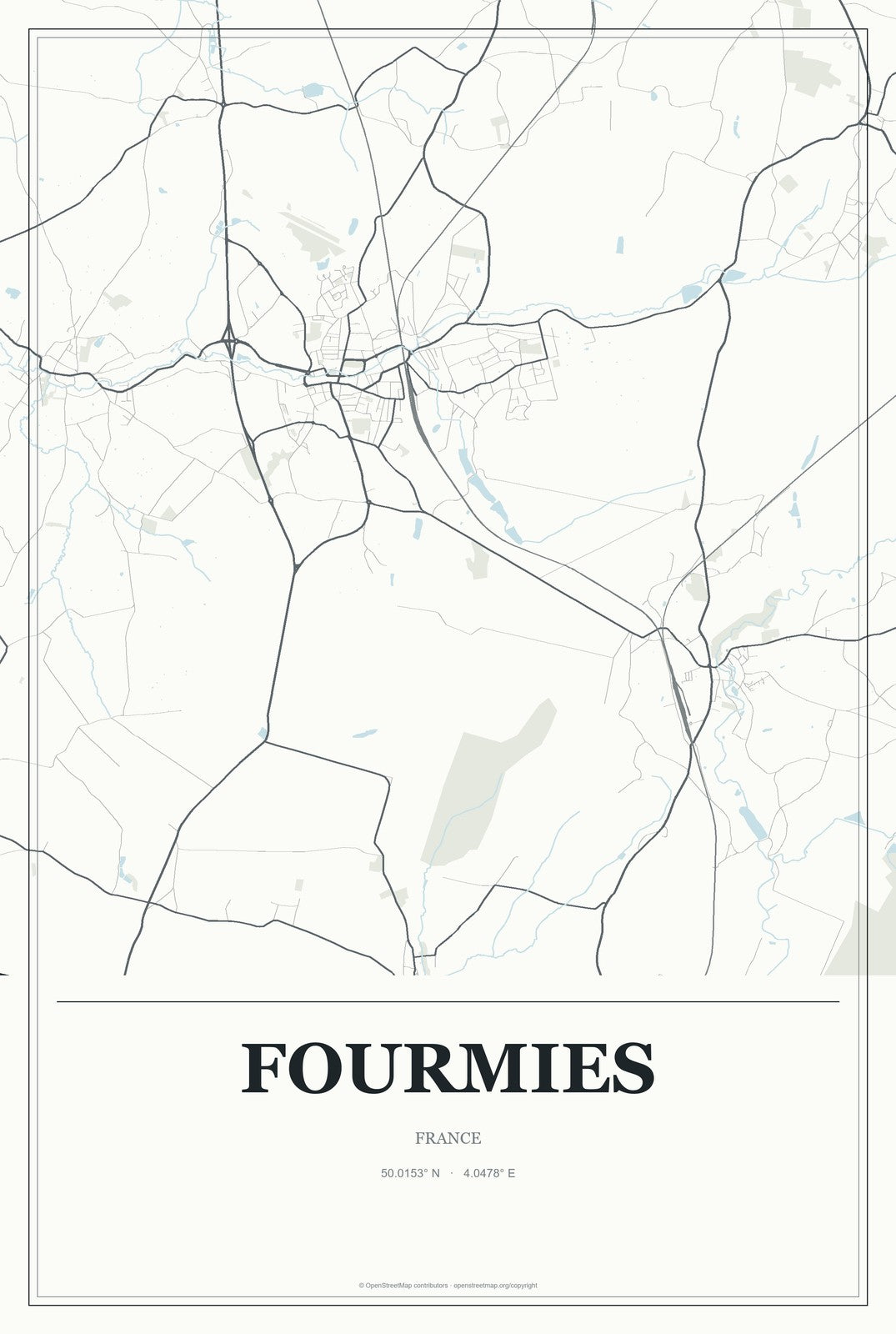 Fourmies, France City Map Aluminum Sign in Gallery Air style