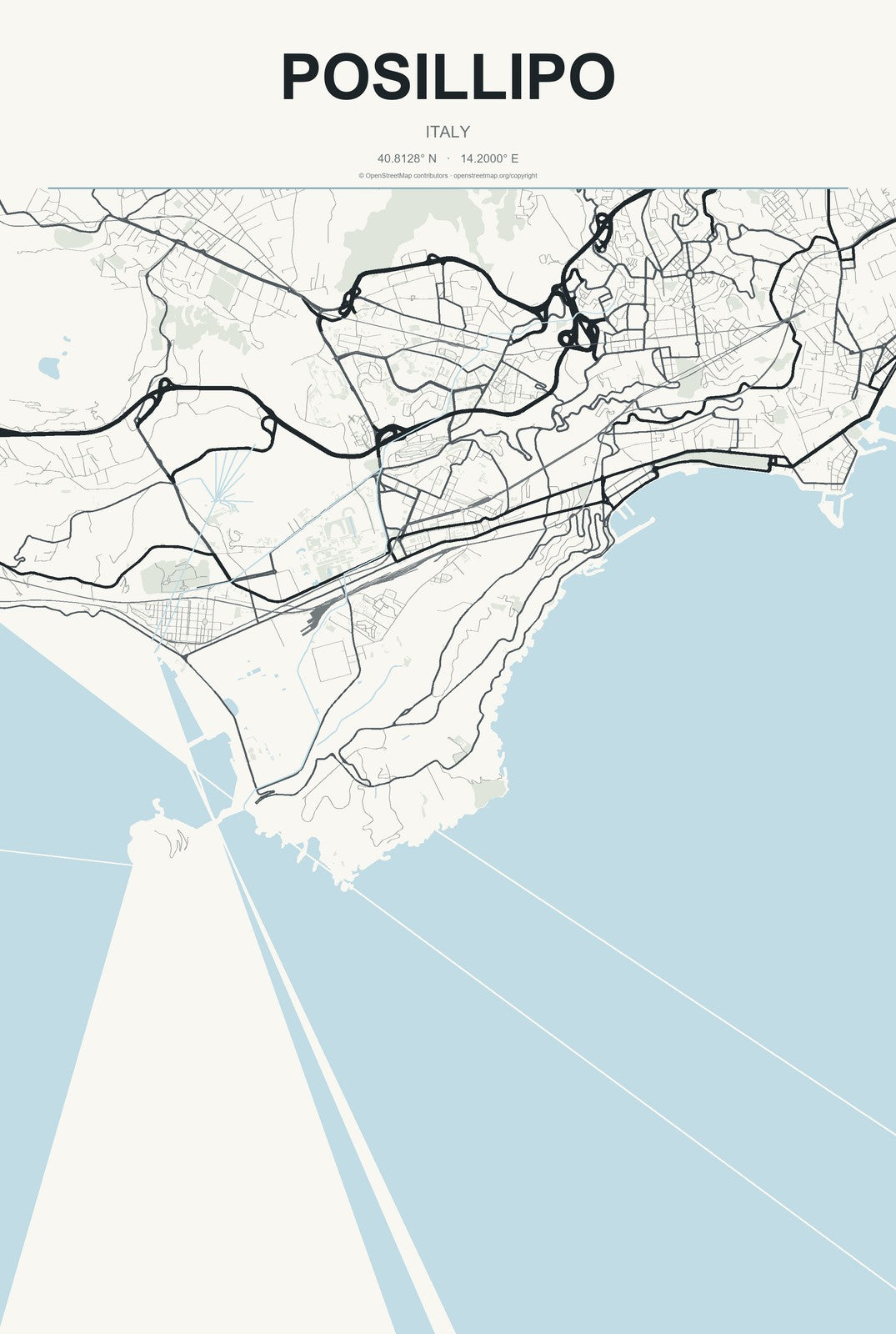 Posillipo, Italy City Map Aluminum Sign in Headline Atlas style