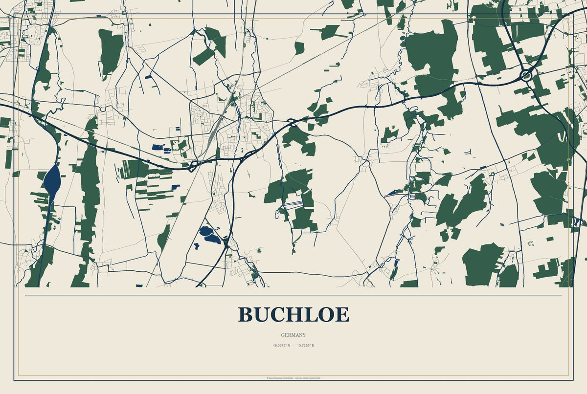 Buchloe, Germany City Map Aluminum Sign in Coastal Cutout style