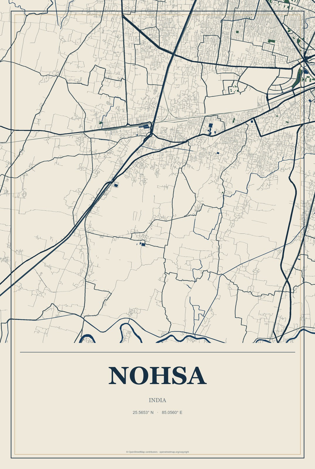 Nohsa, India City Map Aluminum Sign in Coastal Cutout style