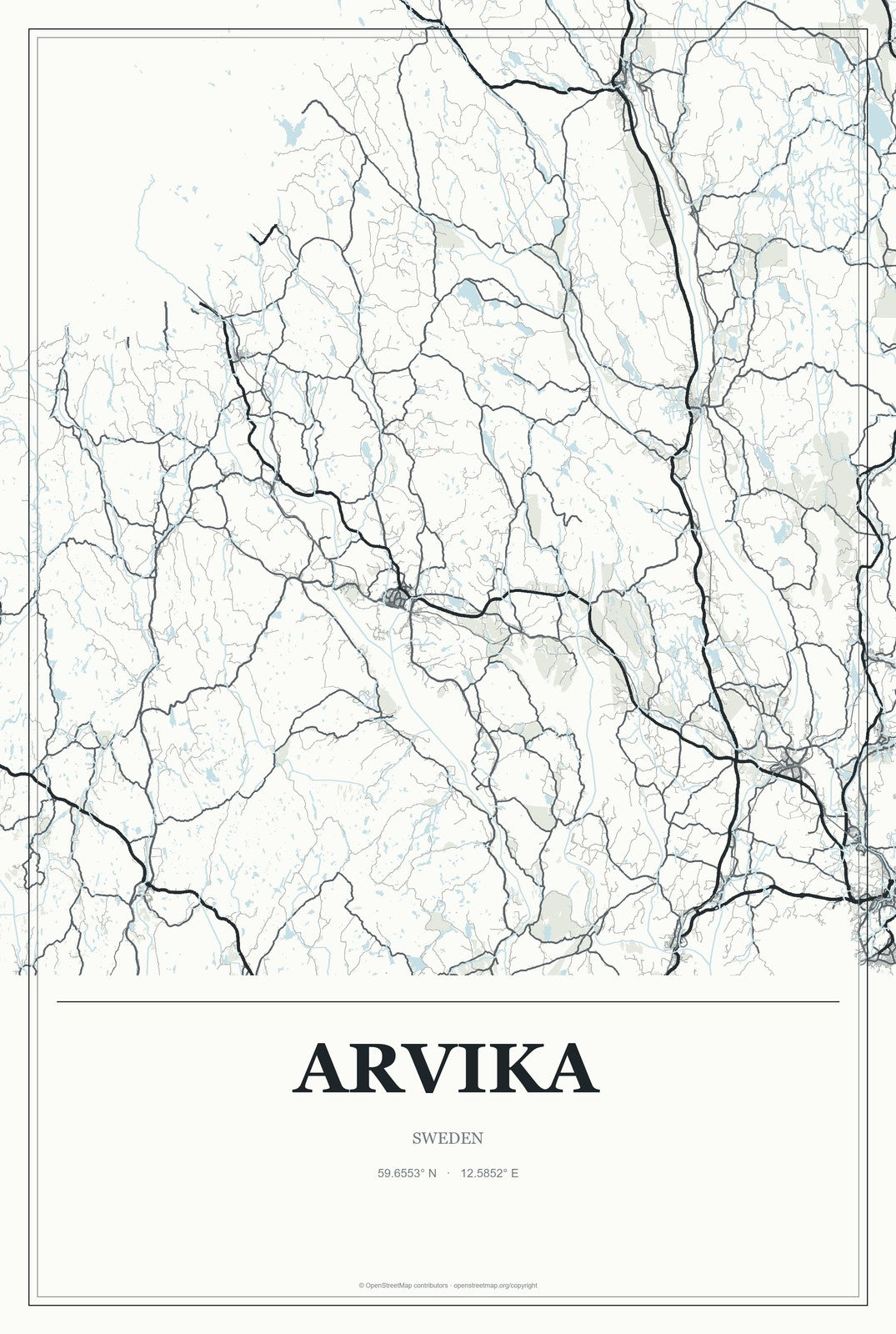 Arvika, Sweden City Map Aluminum Sign in Gallery Air style
