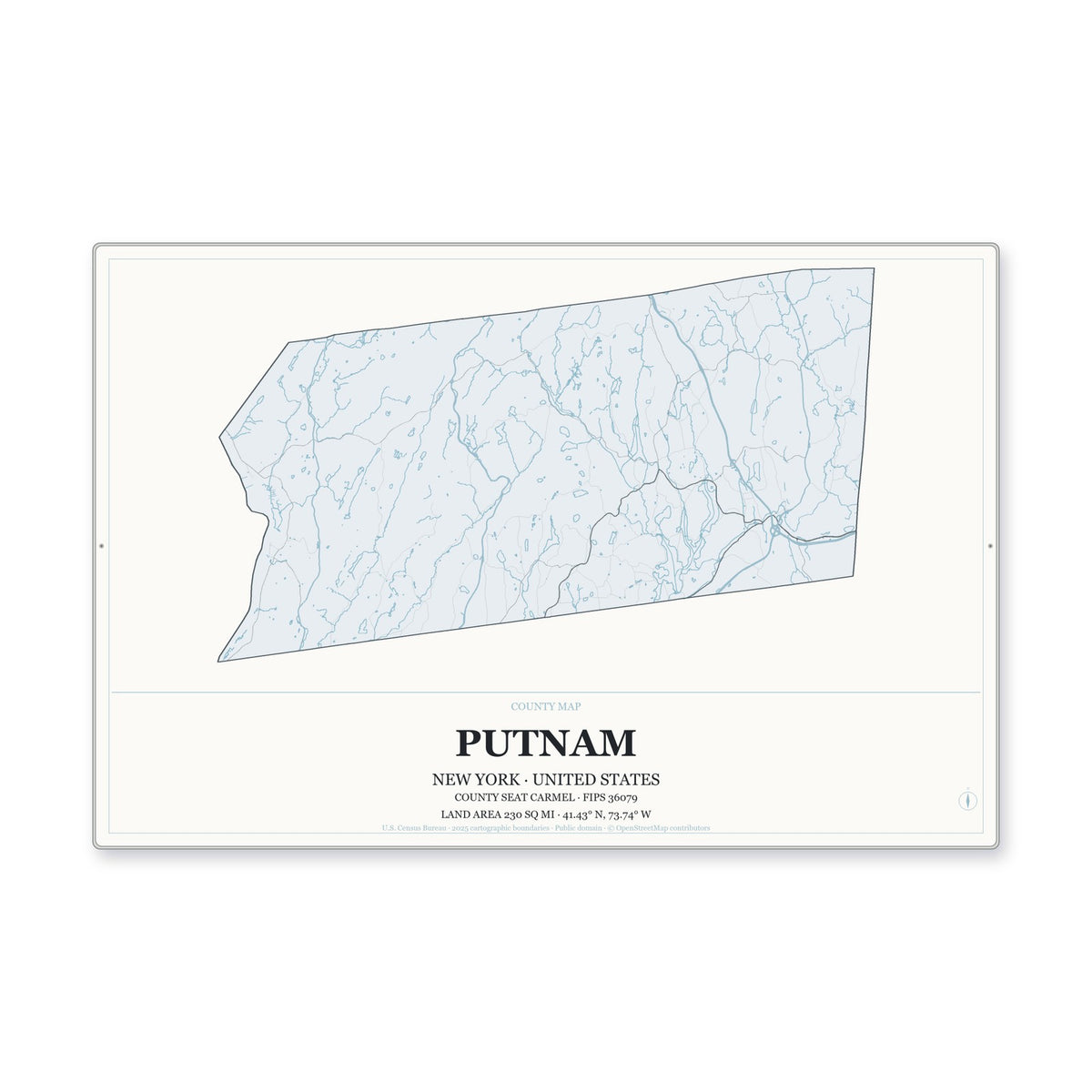 Putnam County, New York Map Aluminum Sign in Gallery Air style