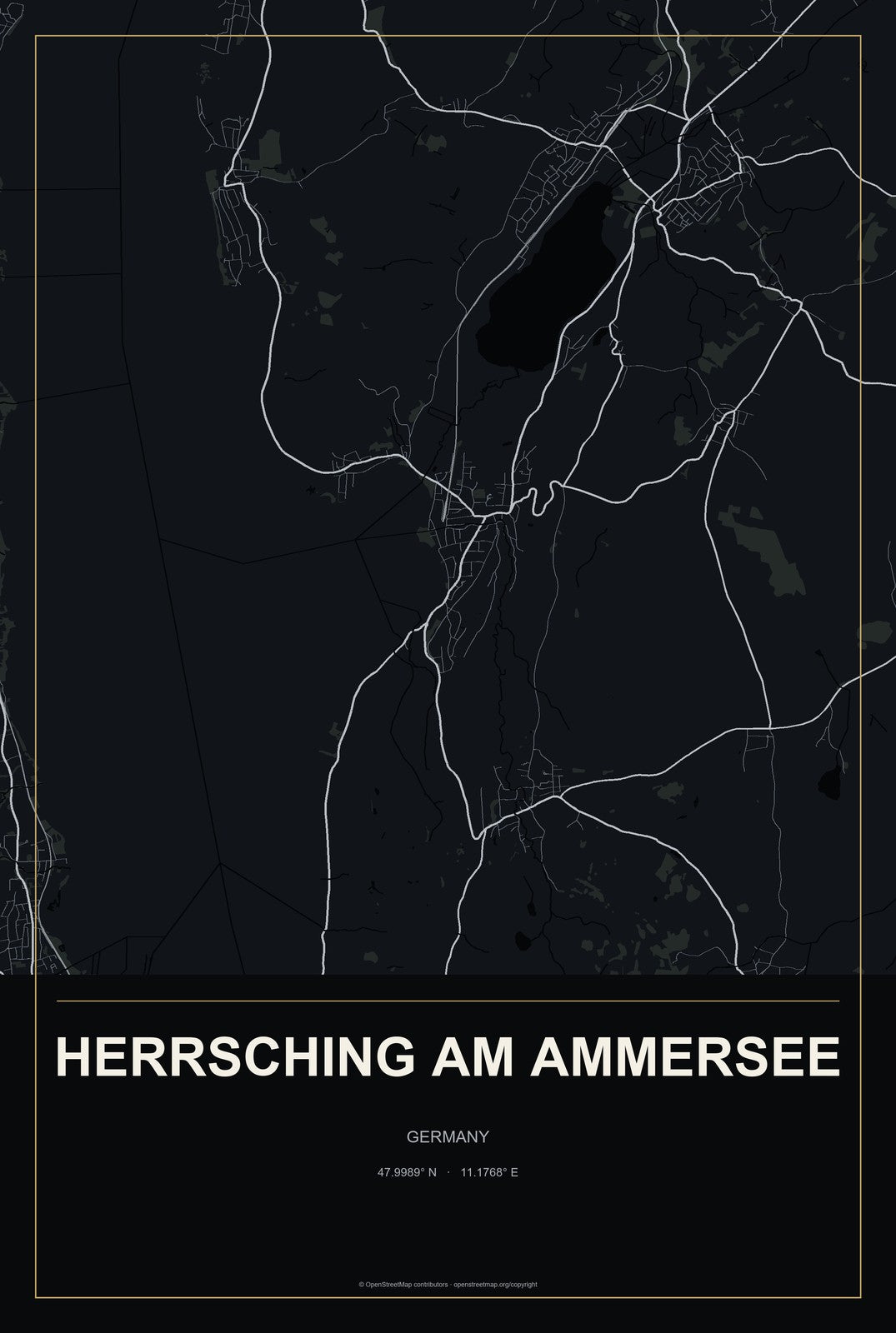 Herrsching am Ammersee, Germany City Map Aluminum Sign in Metropolitan Noir style