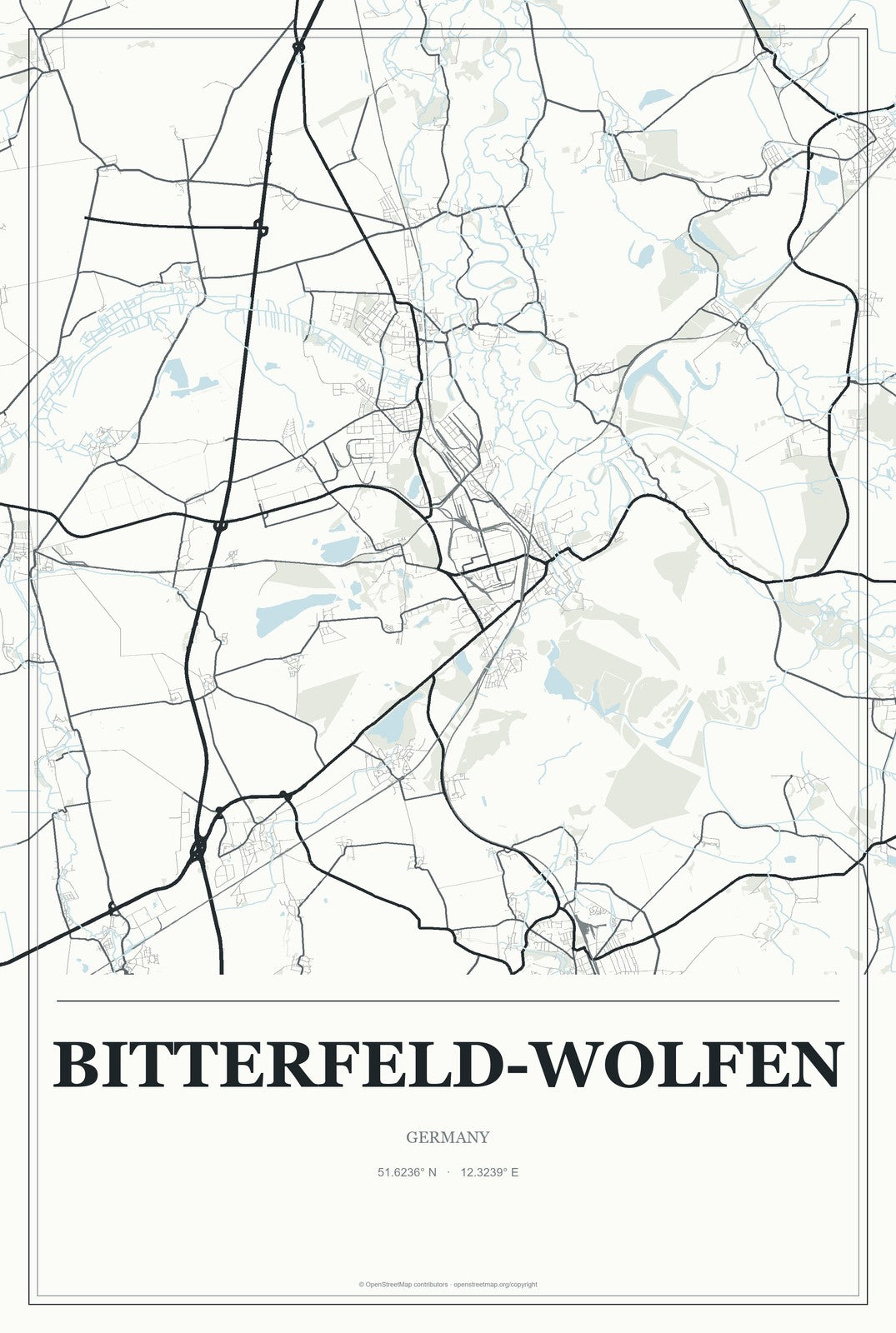 Bitterfeld-Wolfen, Germany City Map Aluminum Sign in Gallery Air style