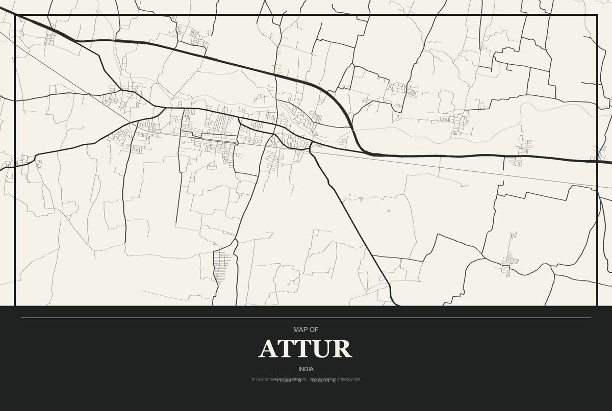 Attur, India City Map Aluminum Sign in Museum Plaque style