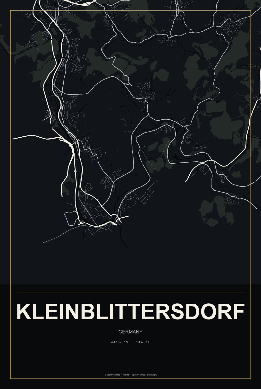 Kleinblittersdorf, Germany City Map Aluminum Sign in Metropolitan Noir style
