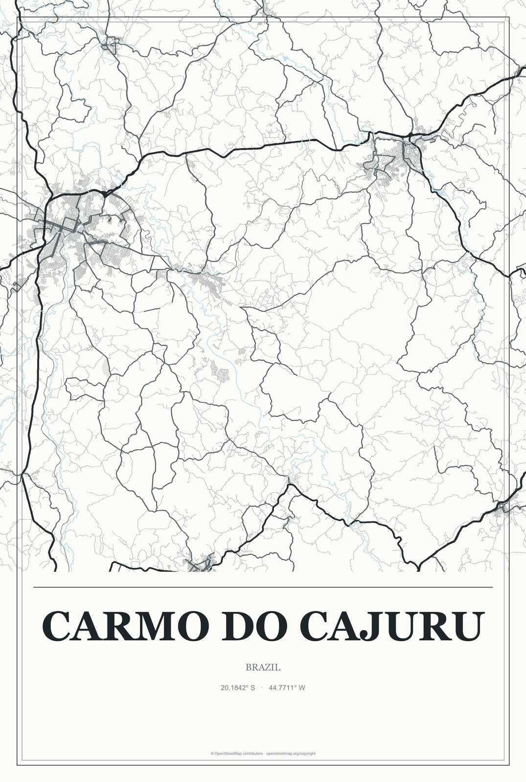 Carmo do Cajuru, Brazil City Map Aluminum Sign in Gallery Air style