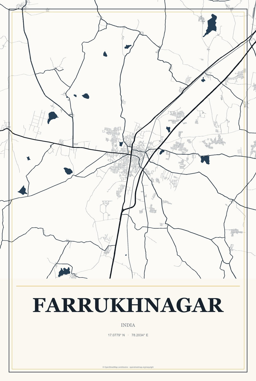 Farrukhnagar, Haryana, India City Map Aluminum Sign in Citrine Modern style