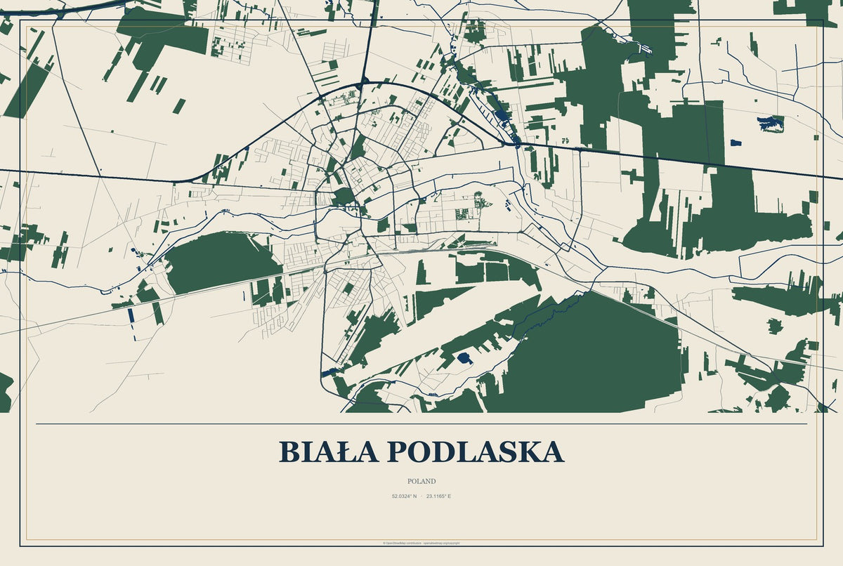 Biała Podlaska, Poland City Map Aluminum Sign in Coastal Cutout style