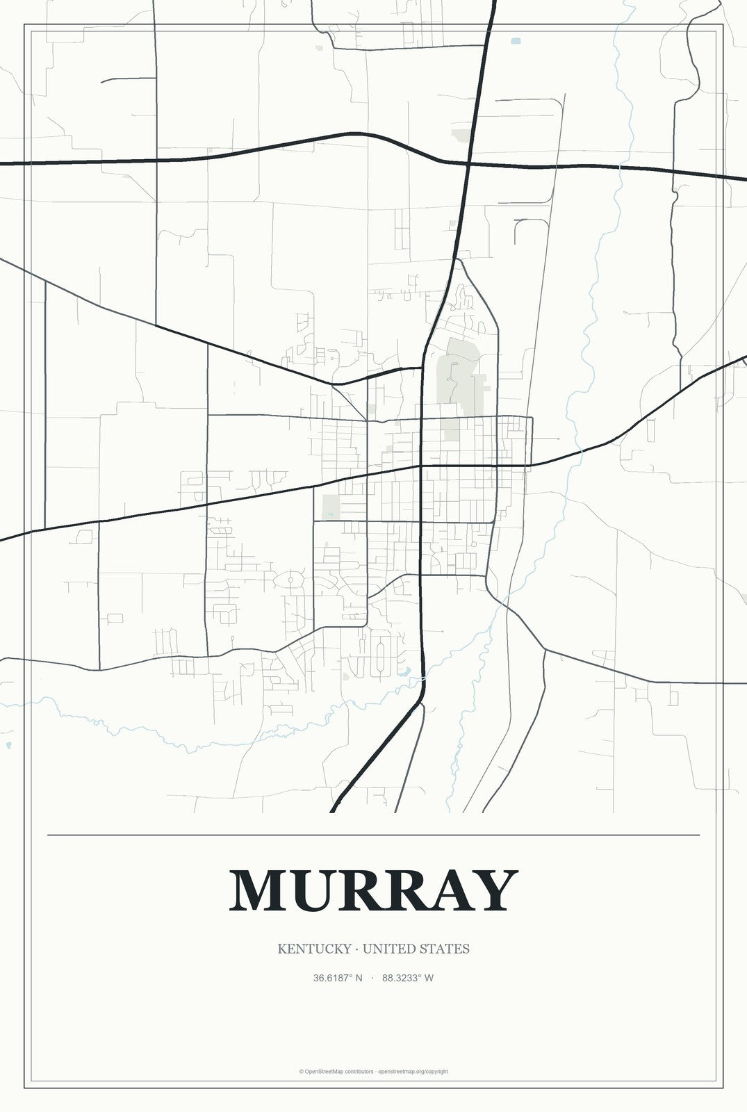 Murray, Kentucky City Map Aluminum Sign in Gallery Air style