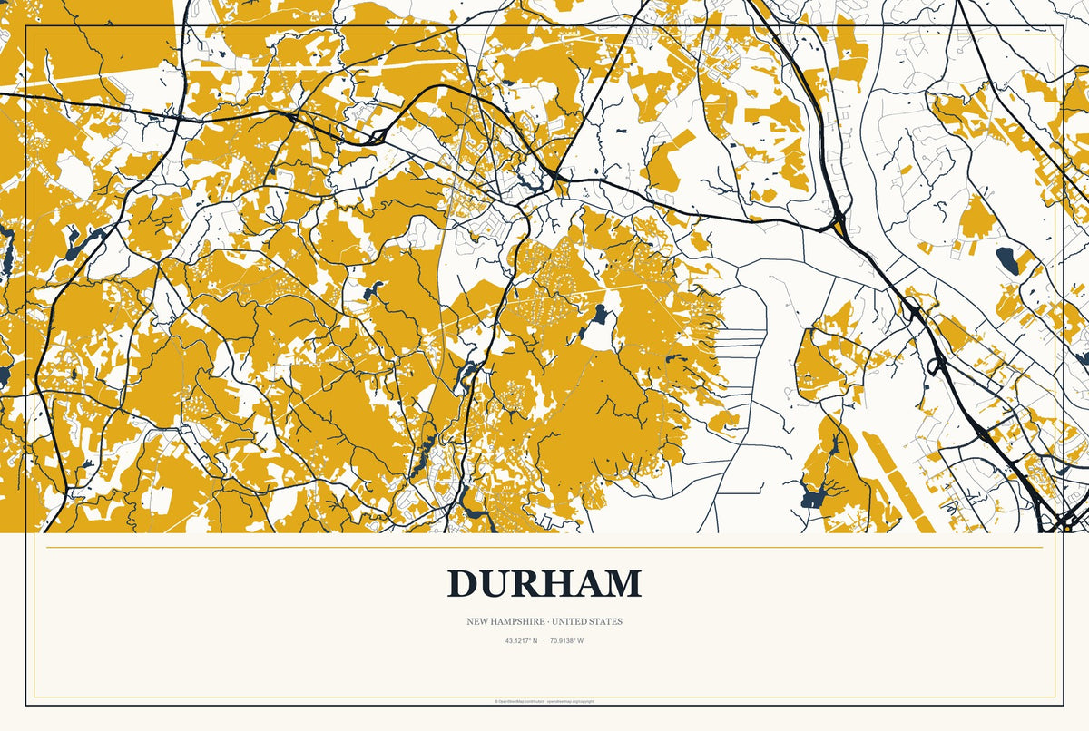 Durham, New Hampshire City Map Aluminum Sign in Citrine Modern style