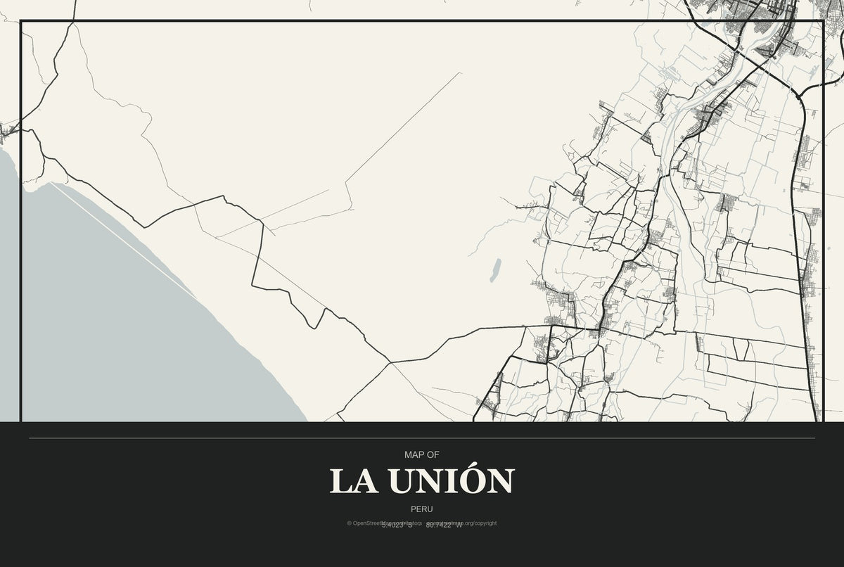 La Unión, Peru City Map Aluminum Sign in Museum Plaque style