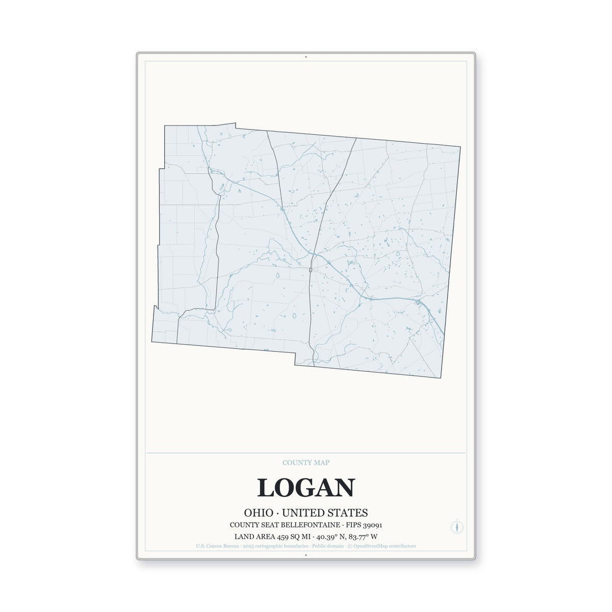 Logan County, Ohio Map Aluminum Sign in Gallery Air style