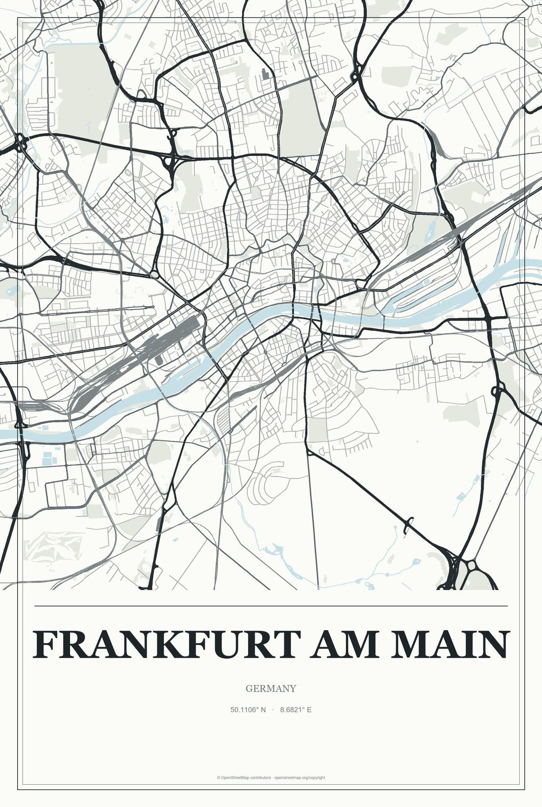 Frankfurt am Main, Germany City Map Aluminum Sign in Gallery Air style