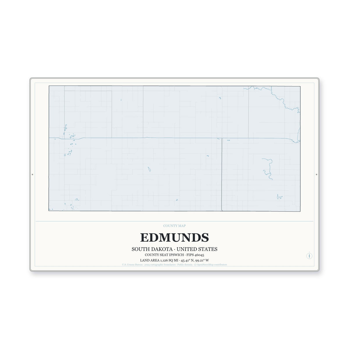 Edmunds County, South Dakota Map Aluminum Sign in Gallery Air style
