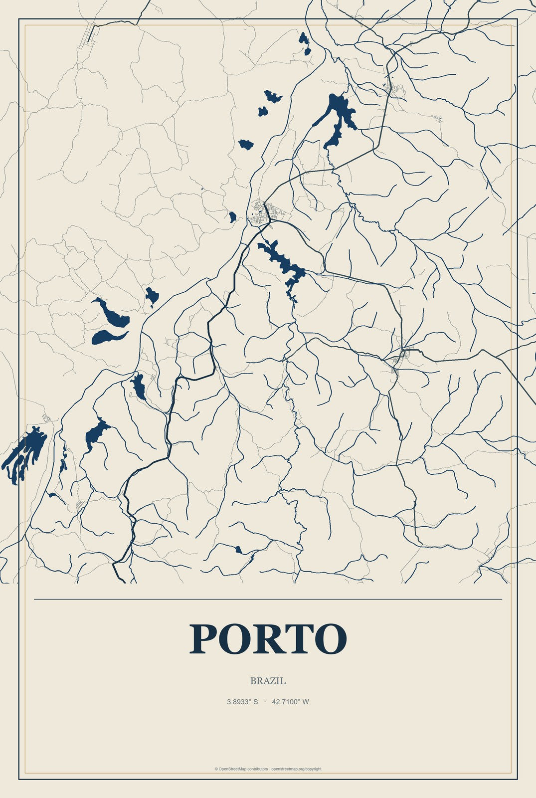 Porto, Brazil City Map Aluminum Sign in Coastal Cutout style