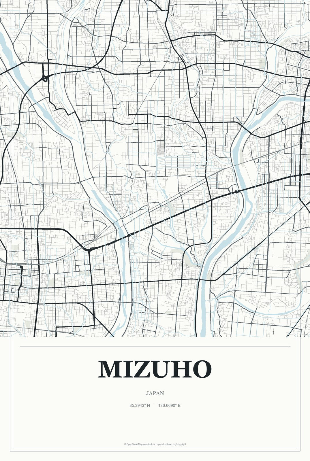 Mizuho, Japan City Map Aluminum Sign in Gallery Air style