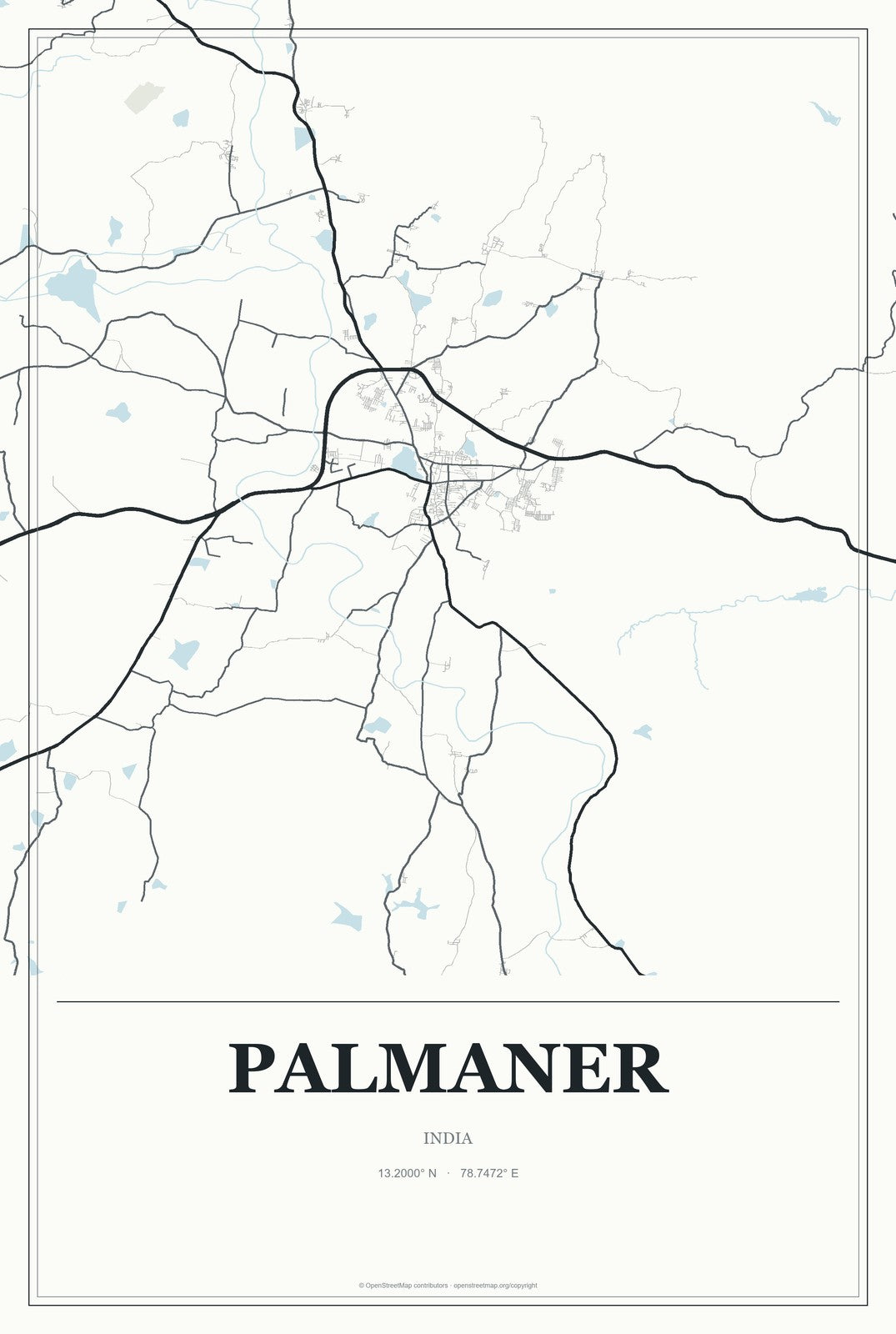 Palmaner, India City Map Aluminum Sign in Gallery Air style