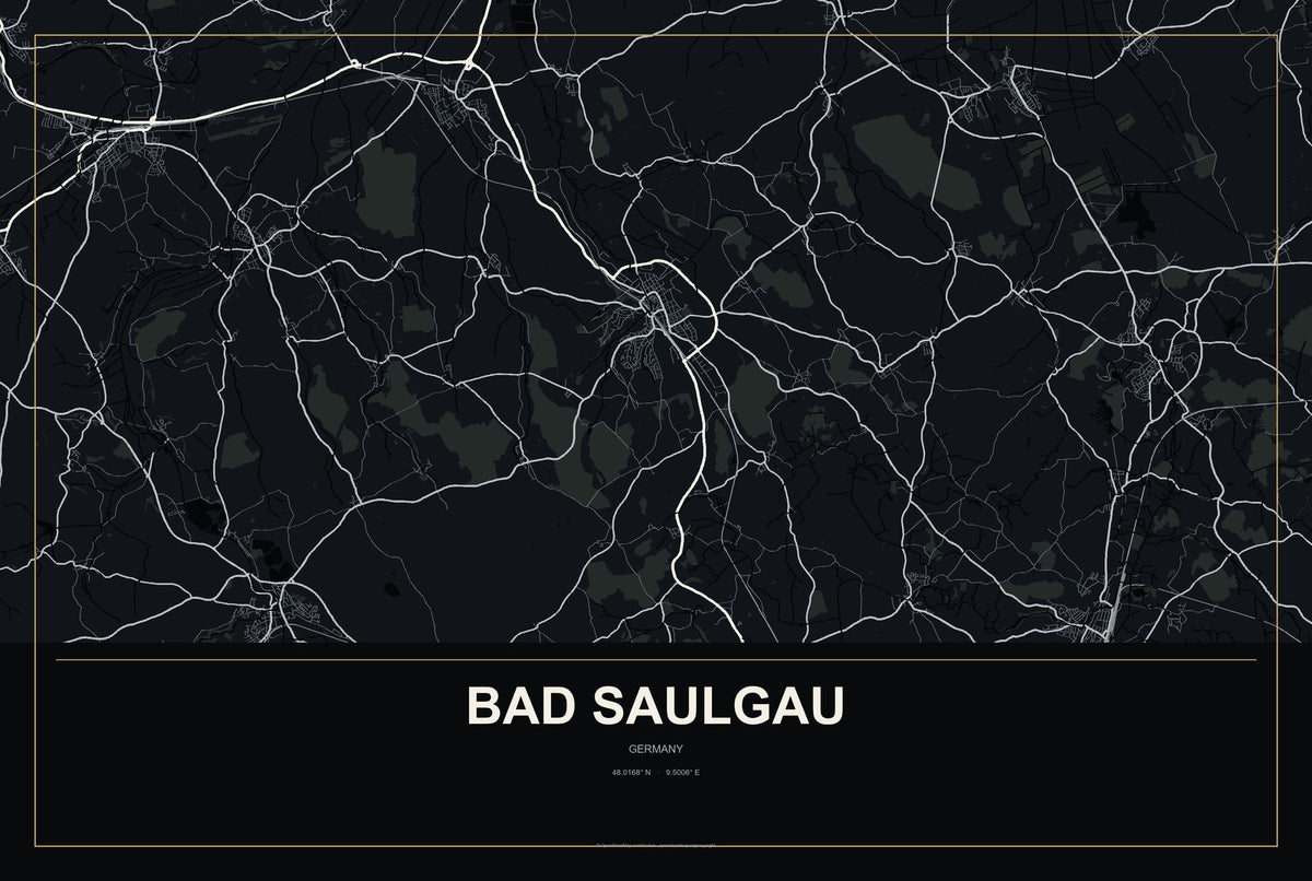 Bad Saulgau, Germany City Map Aluminum Sign in Metropolitan Noir style