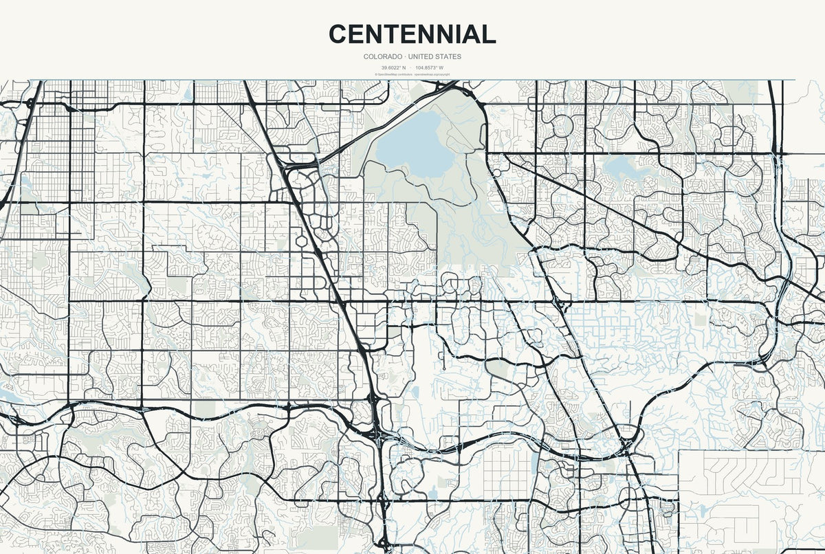 Centennial, Colorado City Map Aluminum Sign in Headline Atlas style