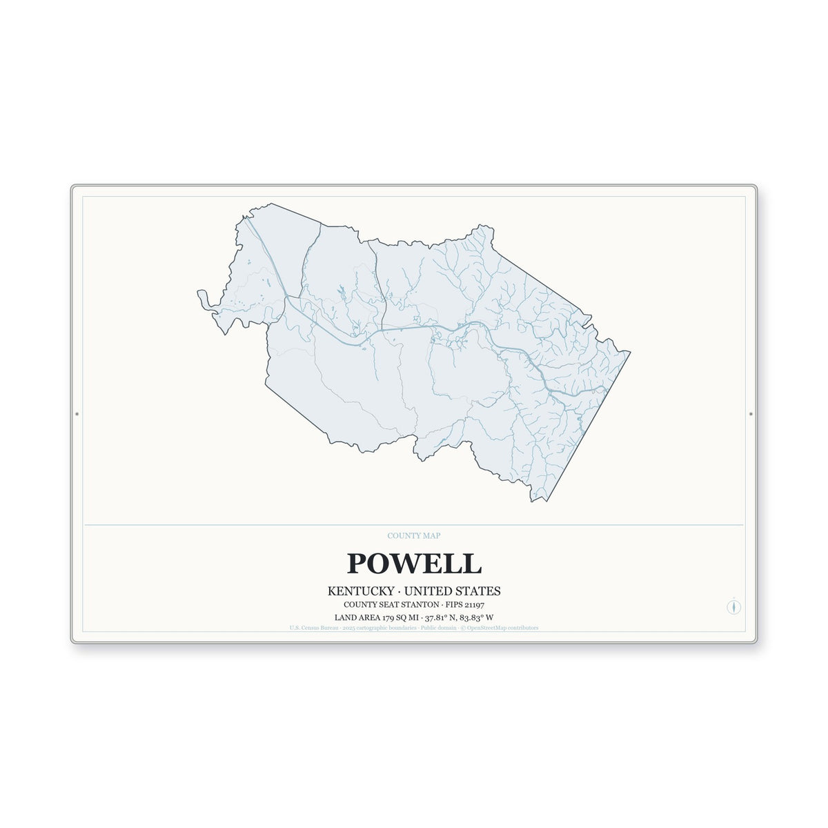 Powell County, Kentucky Map Aluminum Sign in Gallery Air style