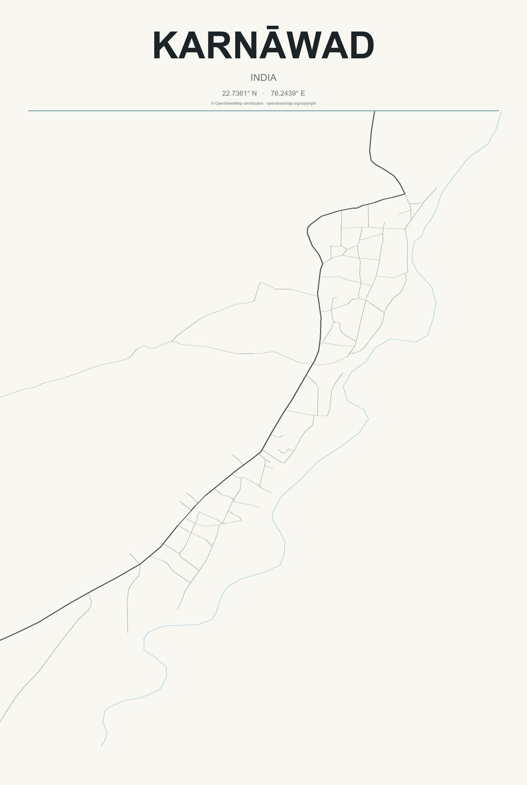 Karnāwad, India City Map Aluminum Sign in Headline Atlas style