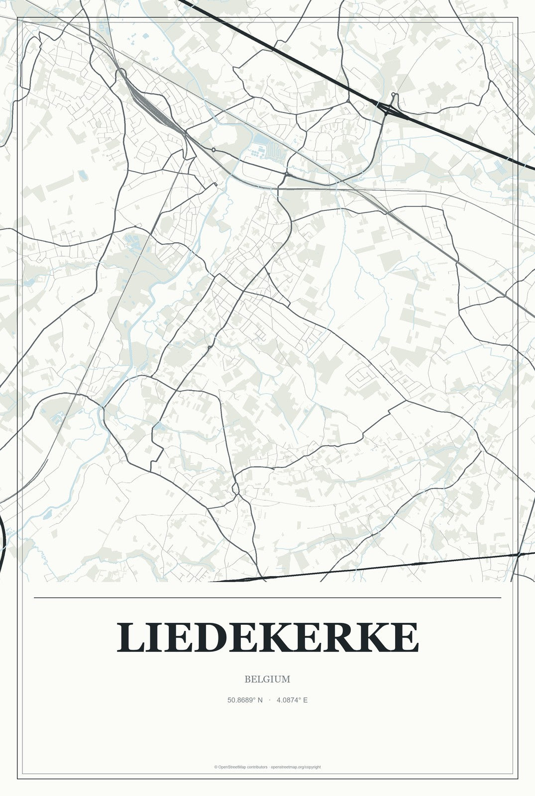 Liedekerke, Belgium City Map Aluminum Sign in Gallery Air style