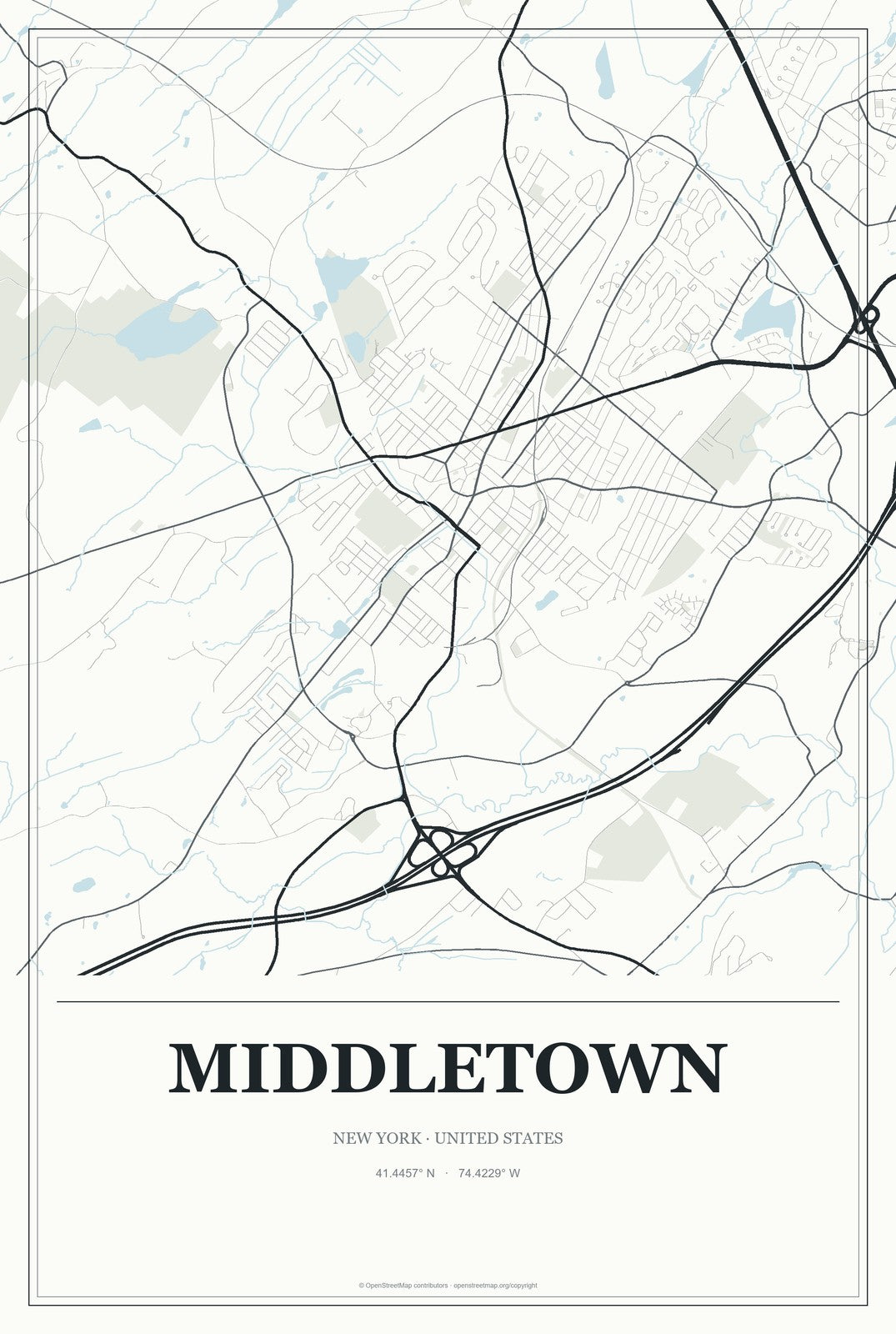 Middletown, New York City Map Aluminum Sign in Gallery Air style