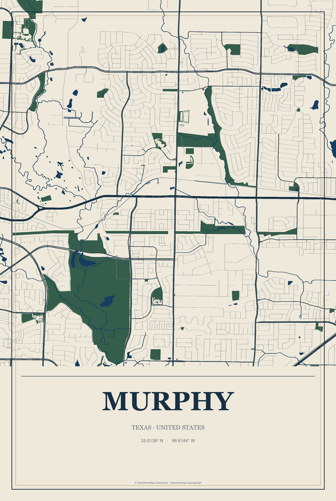 Murphy, Texas City Map Aluminum Sign in Coastal Cutout style