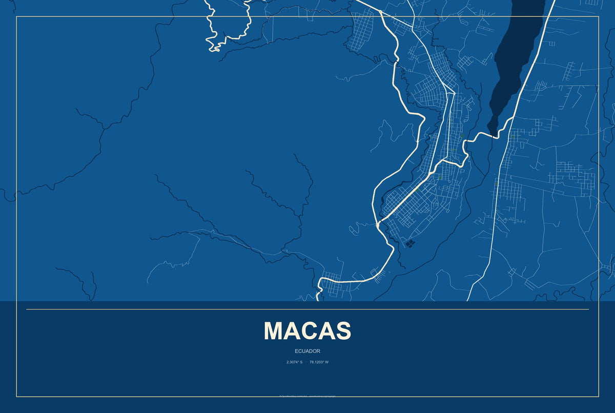 Macas, Ecuador City Map Aluminum Sign in Harbor Cobalt style