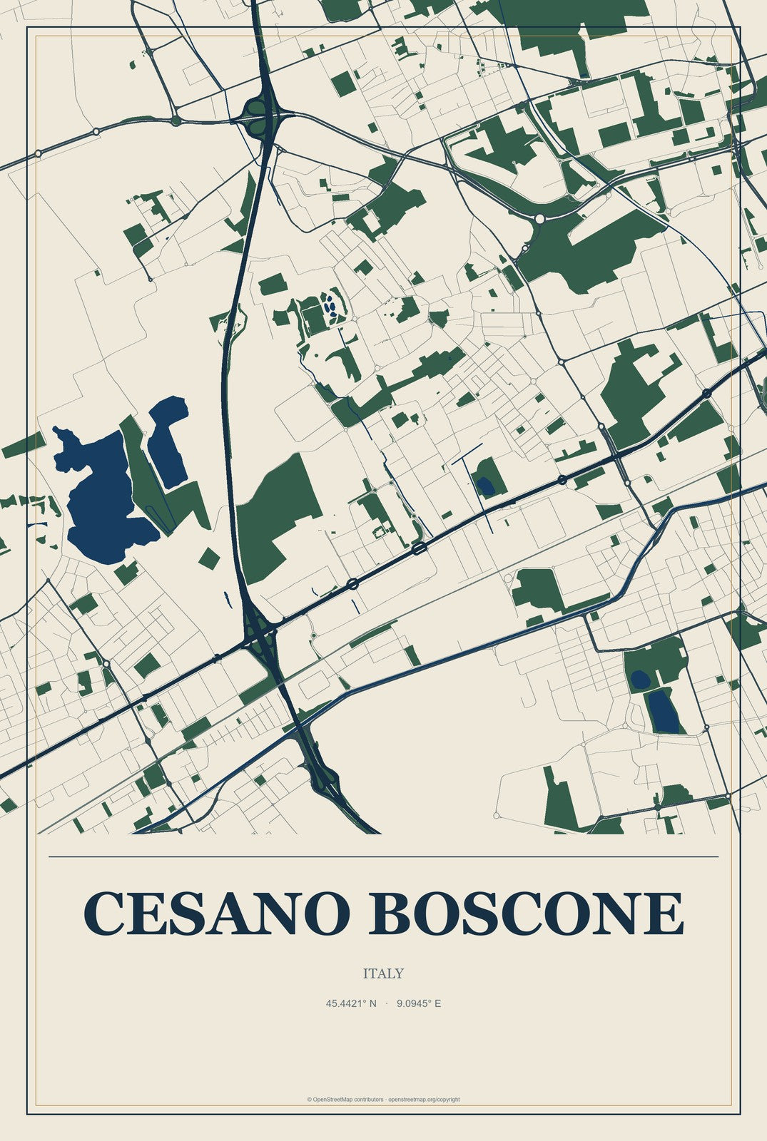 Cesano Boscone, Italy City Map Aluminum Sign in Coastal Cutout style