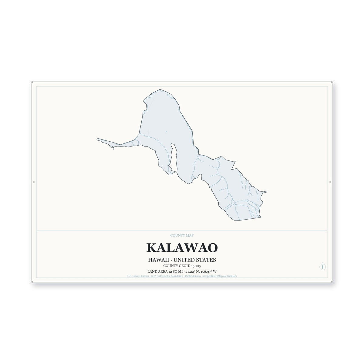 Kalawao County, Hawaii Map Aluminum Sign in Gallery Air style