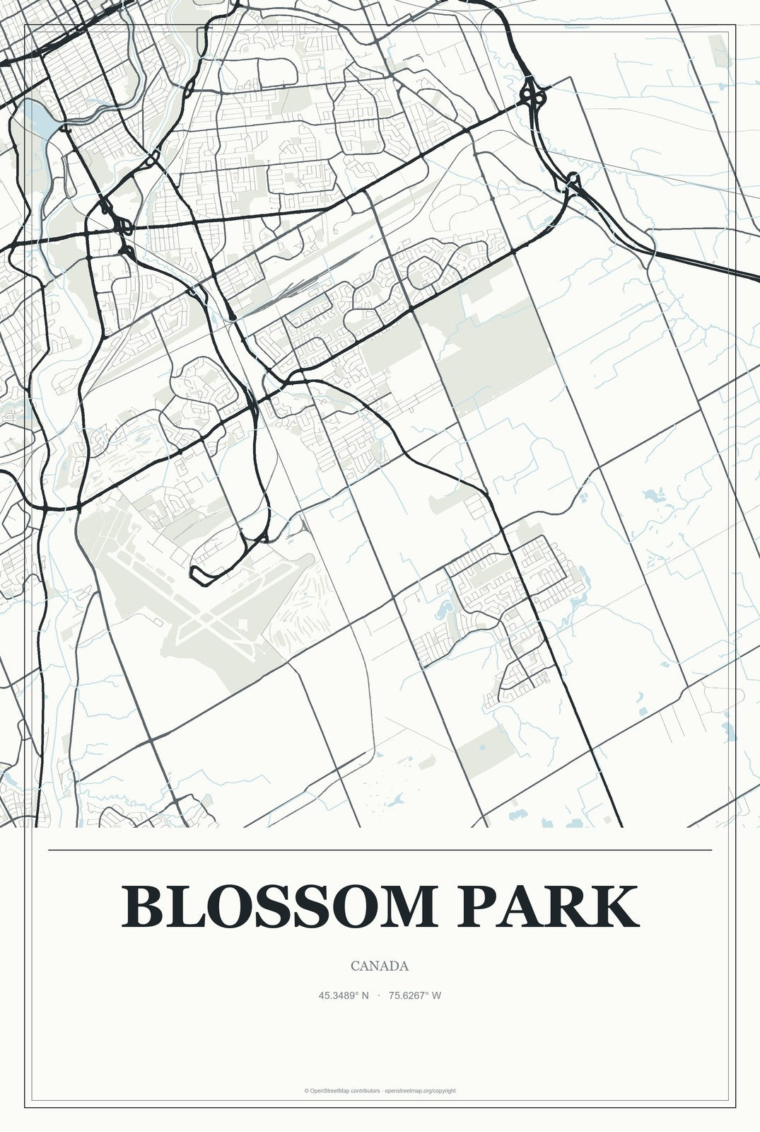Blossom Park, Canada City Map Aluminum Sign in Gallery Air style