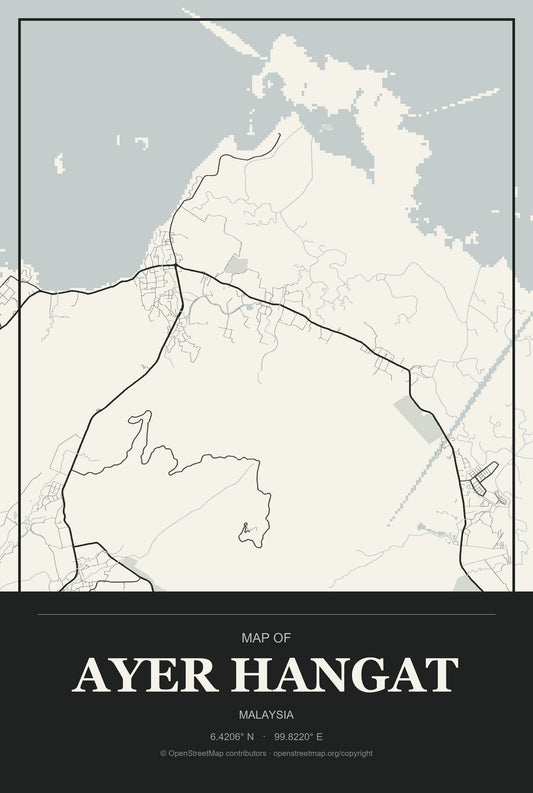 Ayer Hangat, Malaysia City Map Aluminum Sign in Museum Plaque style