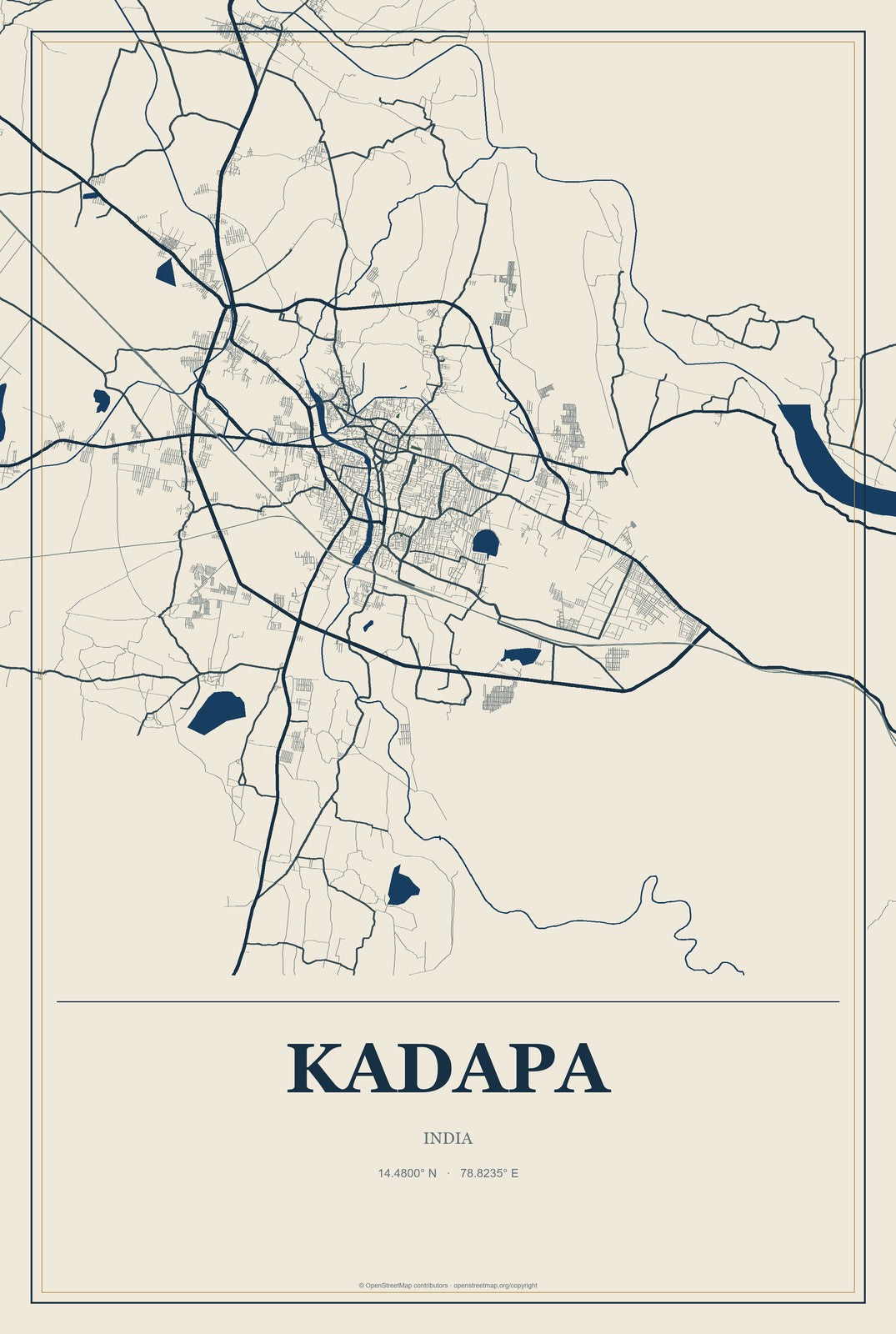 Kadapa, India City Map Aluminum Sign in Coastal Cutout style