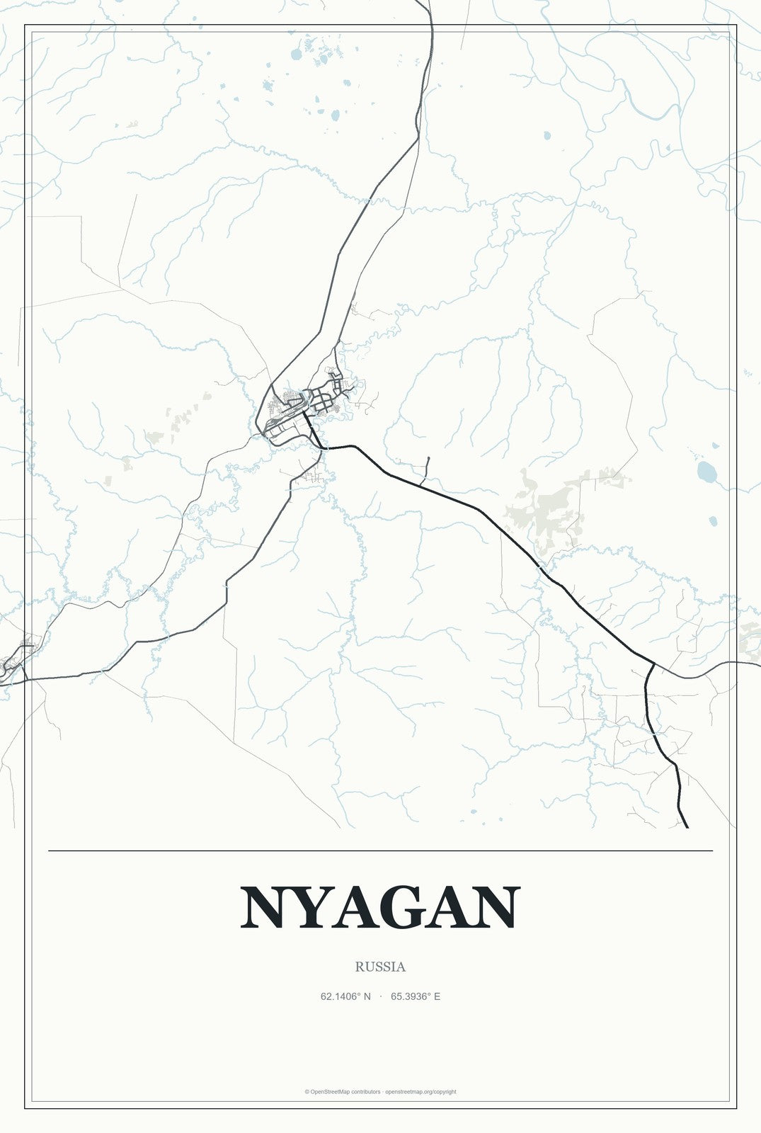 Nyagan, Russia City Map Aluminum Sign in Gallery Air style