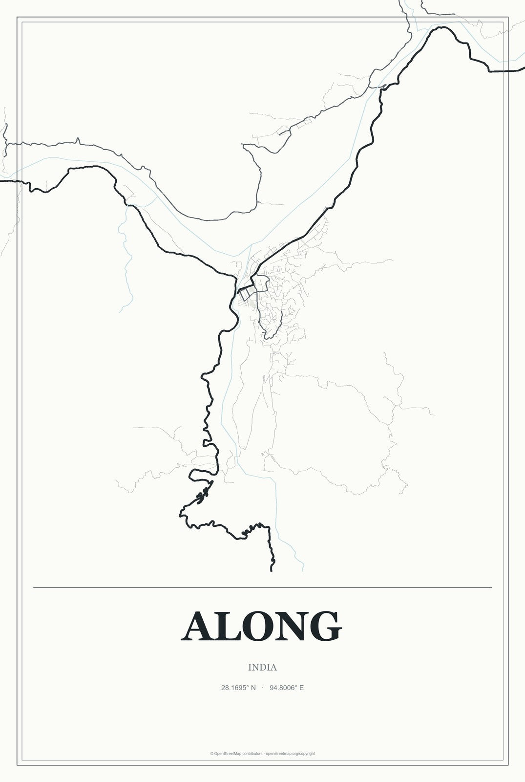 Along, India City Map Aluminum Sign in Gallery Air style