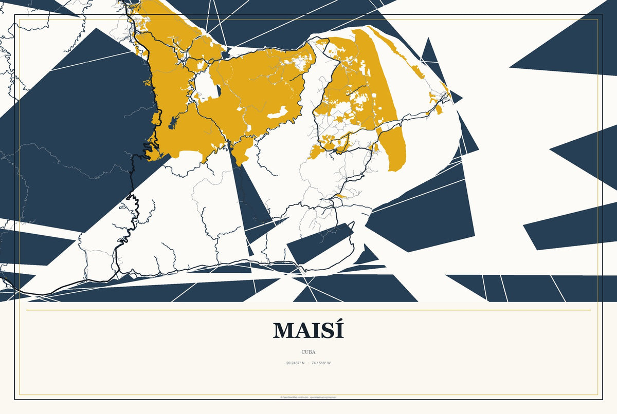 Maisí, Cuba City Map Aluminum Sign in Citrine Modern style