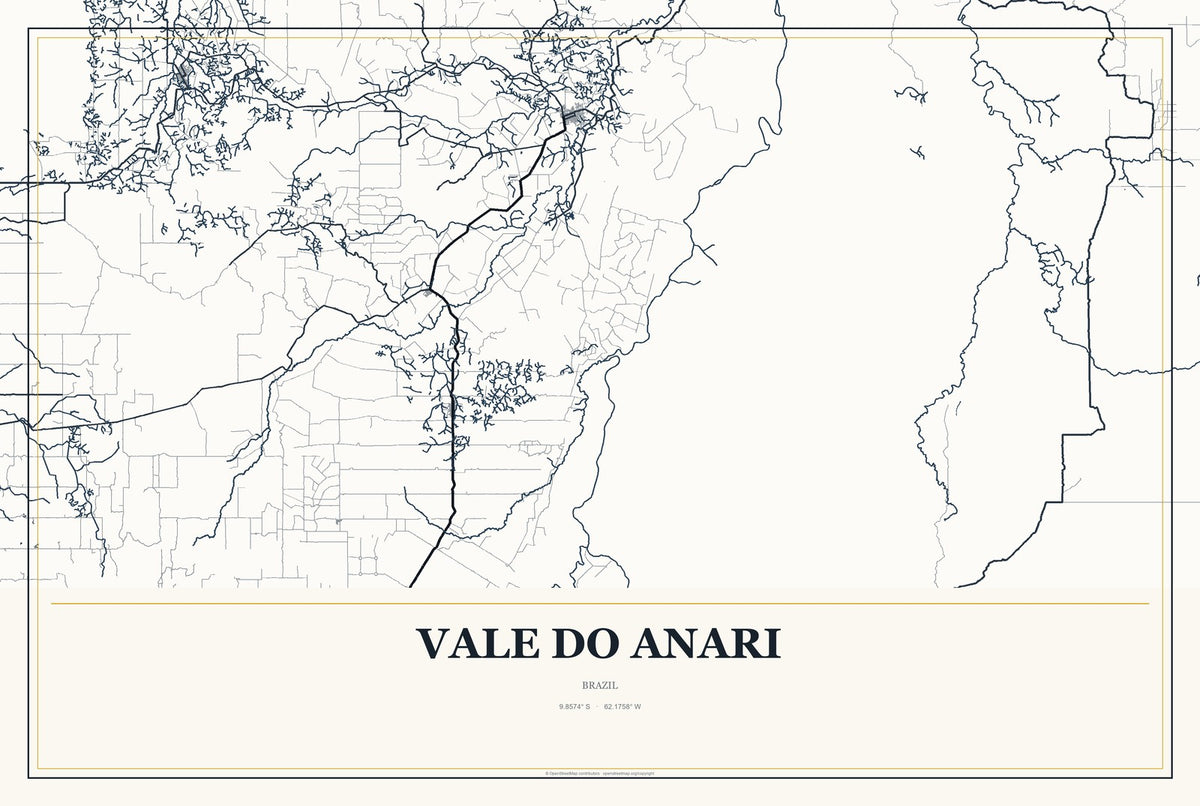 Vale do Anari, Brazil City Map Aluminum Sign in Citrine Modern style