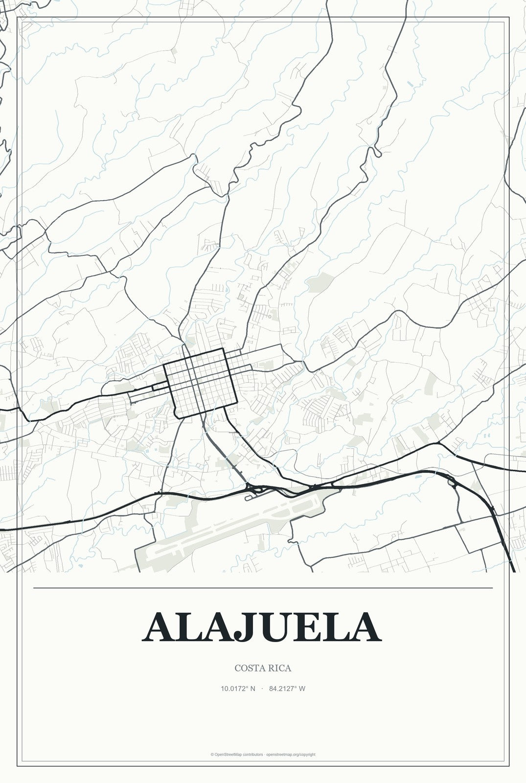 Alajuela, Costa Rica City Map Aluminum Sign in Gallery Air style