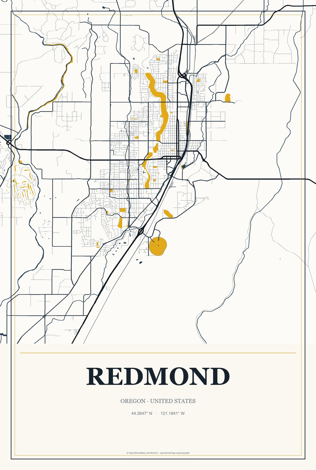 Redmond, Oregon City Map Aluminum Sign in Citrine Modern style