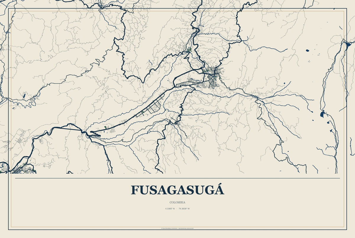 Fusagasugá, Colombia City Map Aluminum Sign in Coastal Cutout style