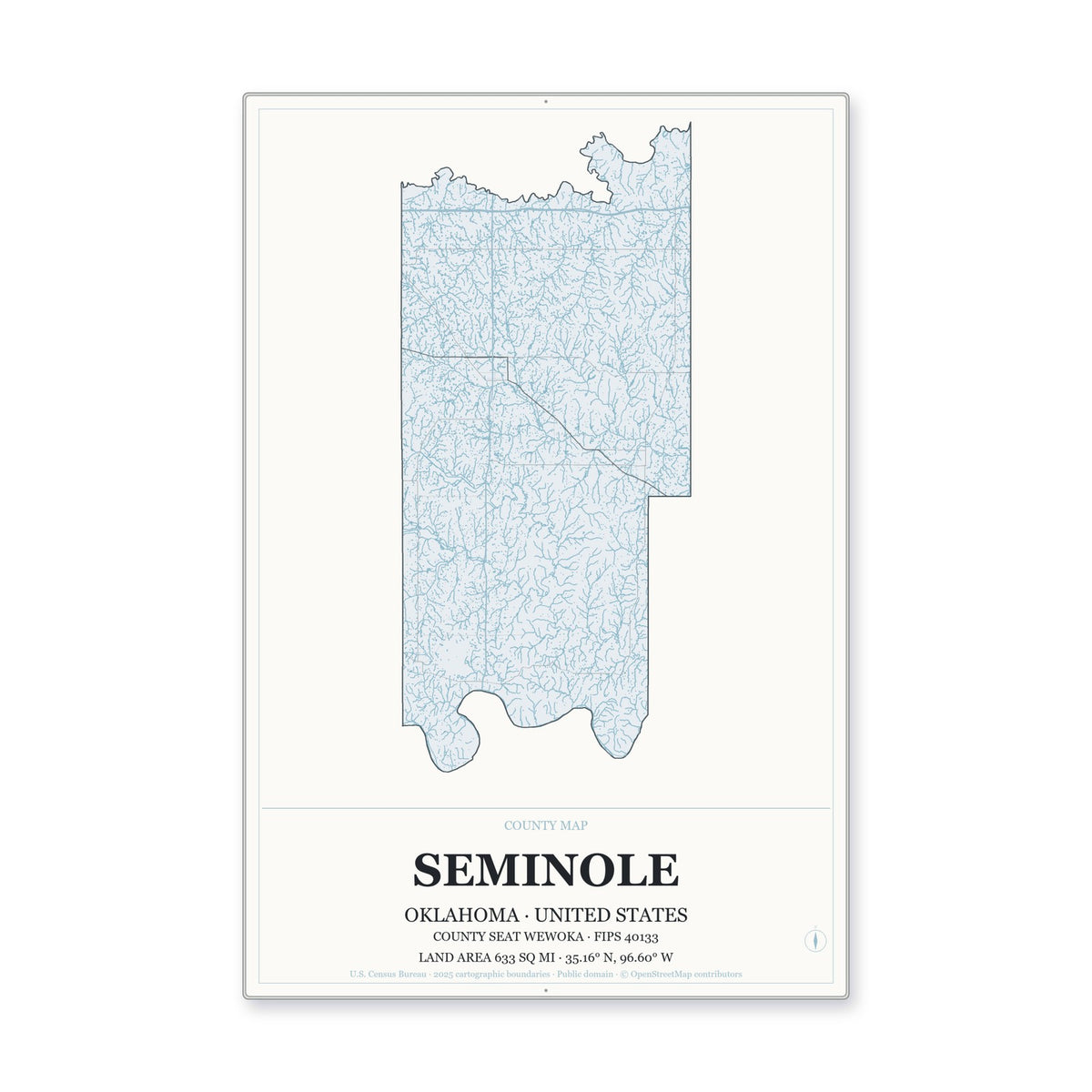 Seminole County, Oklahoma Map Aluminum Sign in Gallery Air style