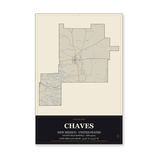 Chaves County, New Mexico Map Aluminum Sign in Museum Plaque style