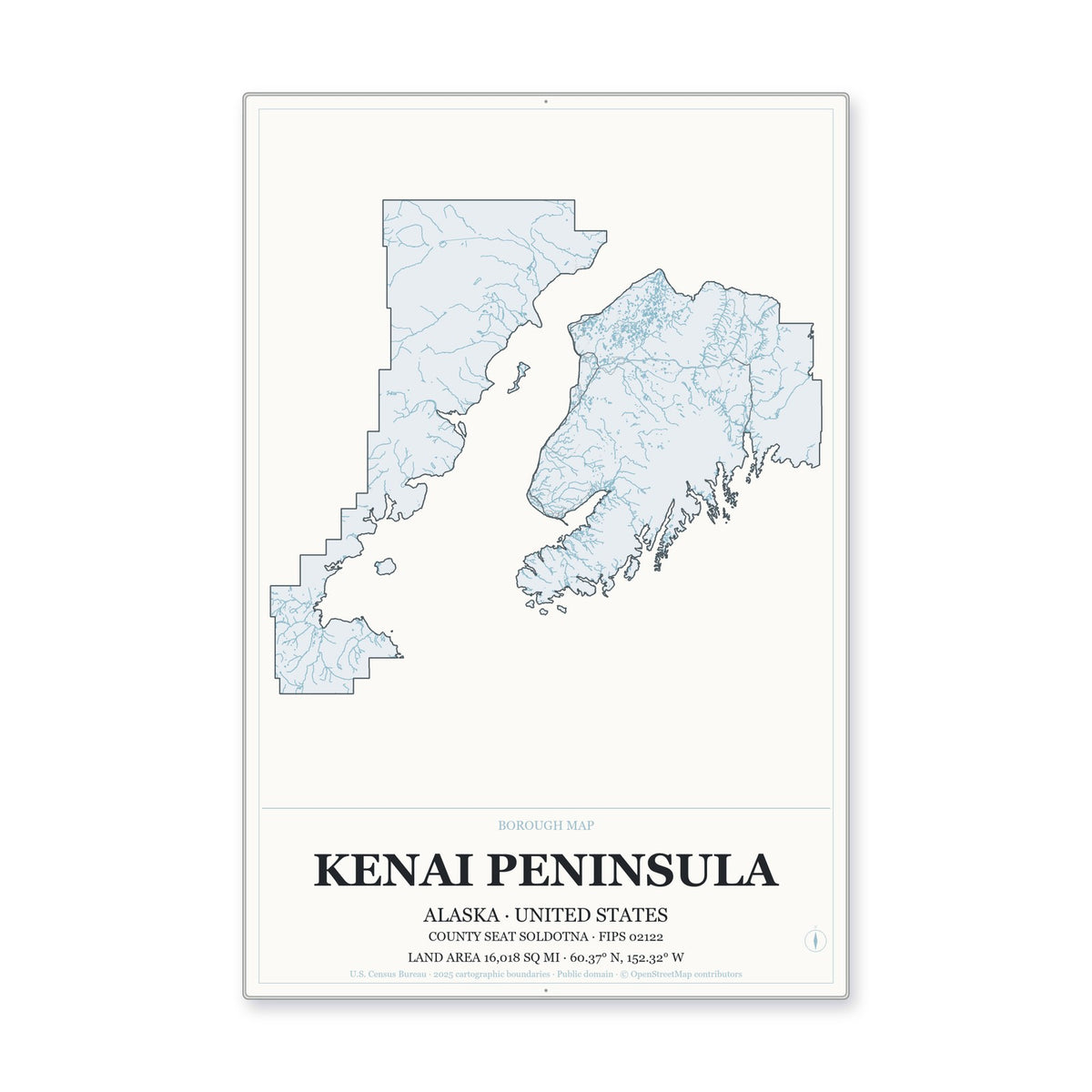 Kenai Peninsula Borough, Alaska Map Aluminum Sign in Gallery Air style