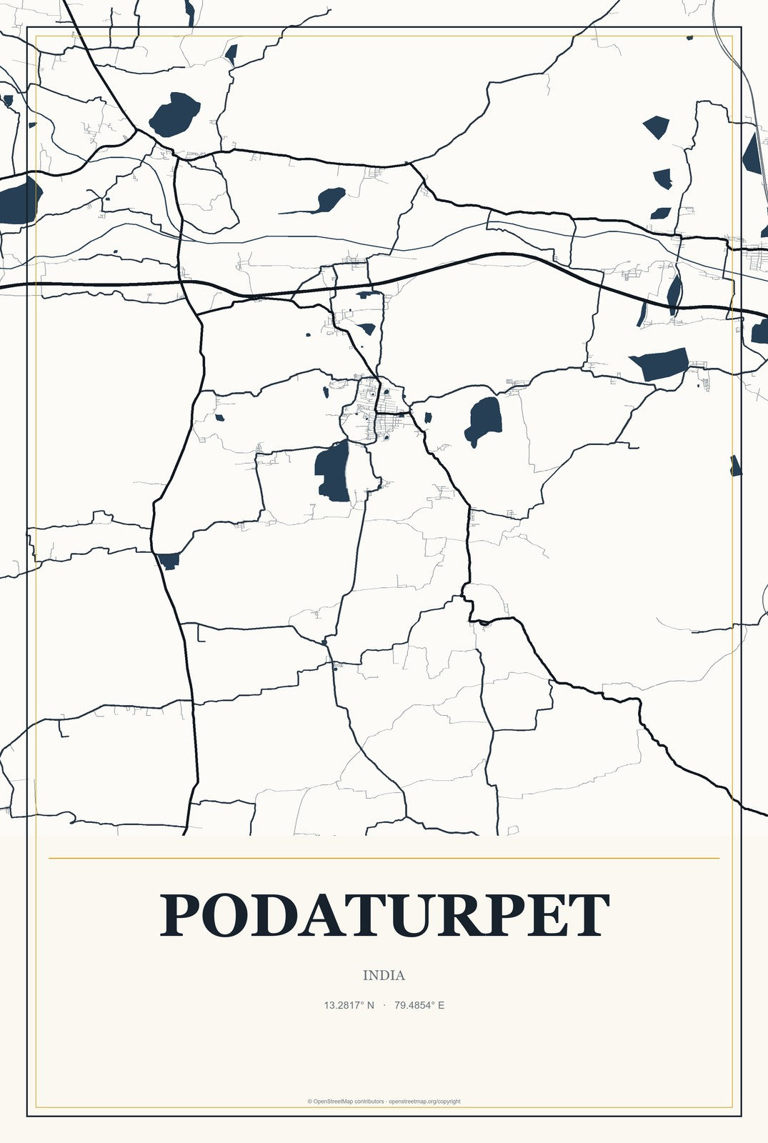Podaturpet, India City Map Aluminum Sign in Citrine Modern style