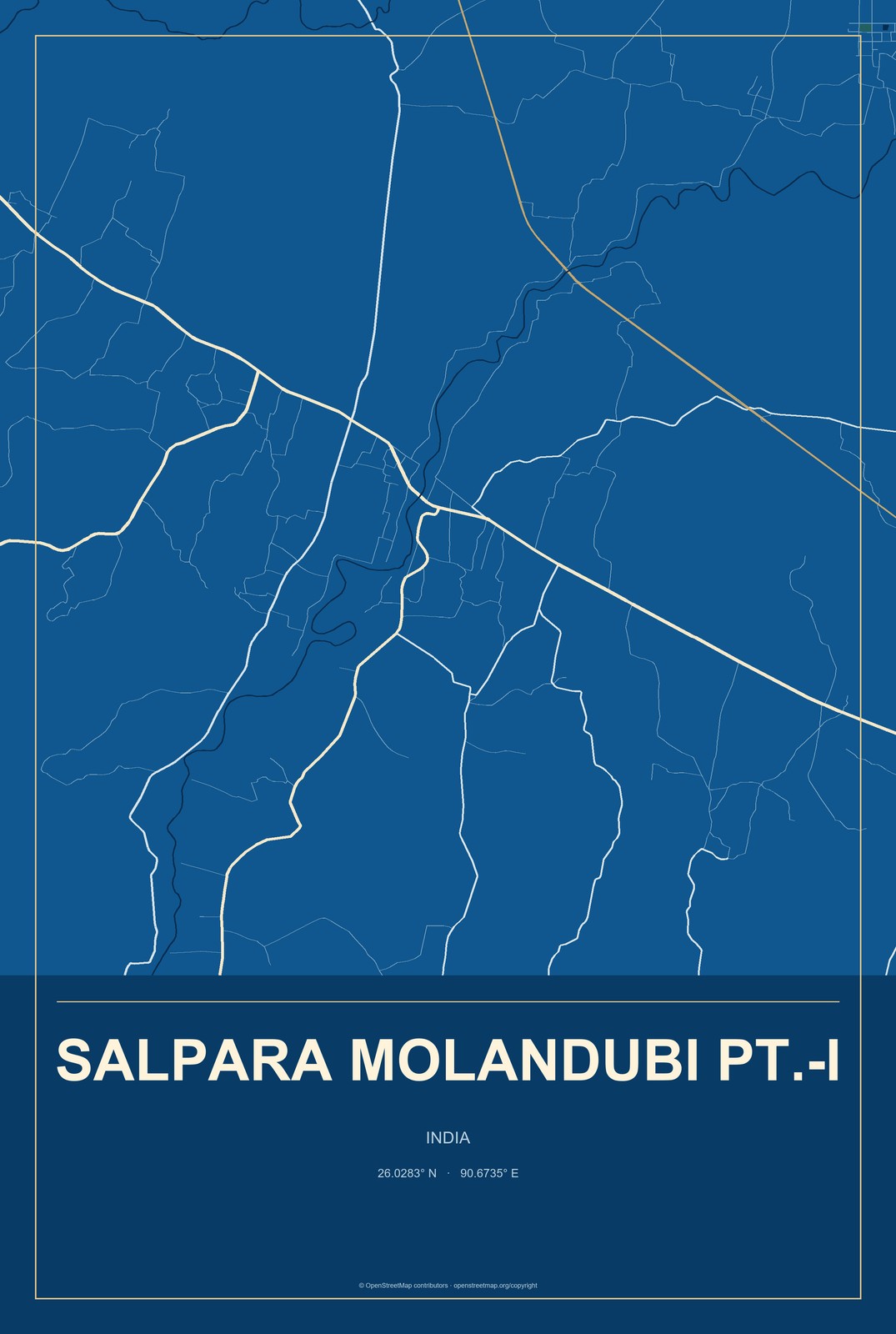 Salpara Molandubi Pt.-I, India City Map Aluminum Sign in Harbor Cobalt style