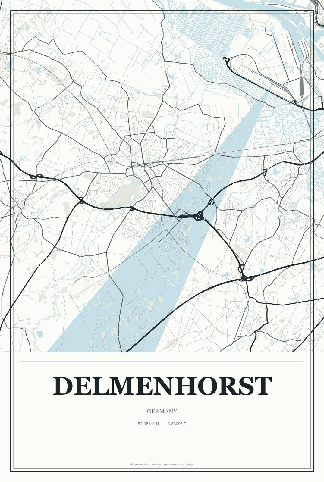 Delmenhorst, Germany City Map Aluminum Sign in Gallery Air style